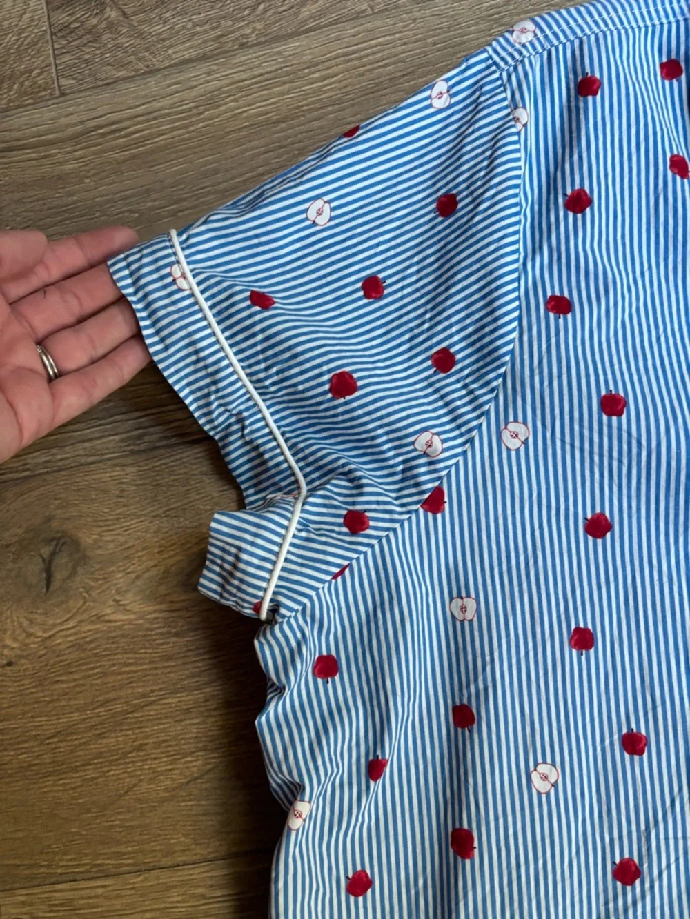 J. Crew Blue Stripe Short Pajama Top with Red Apple Print 3X Cotton